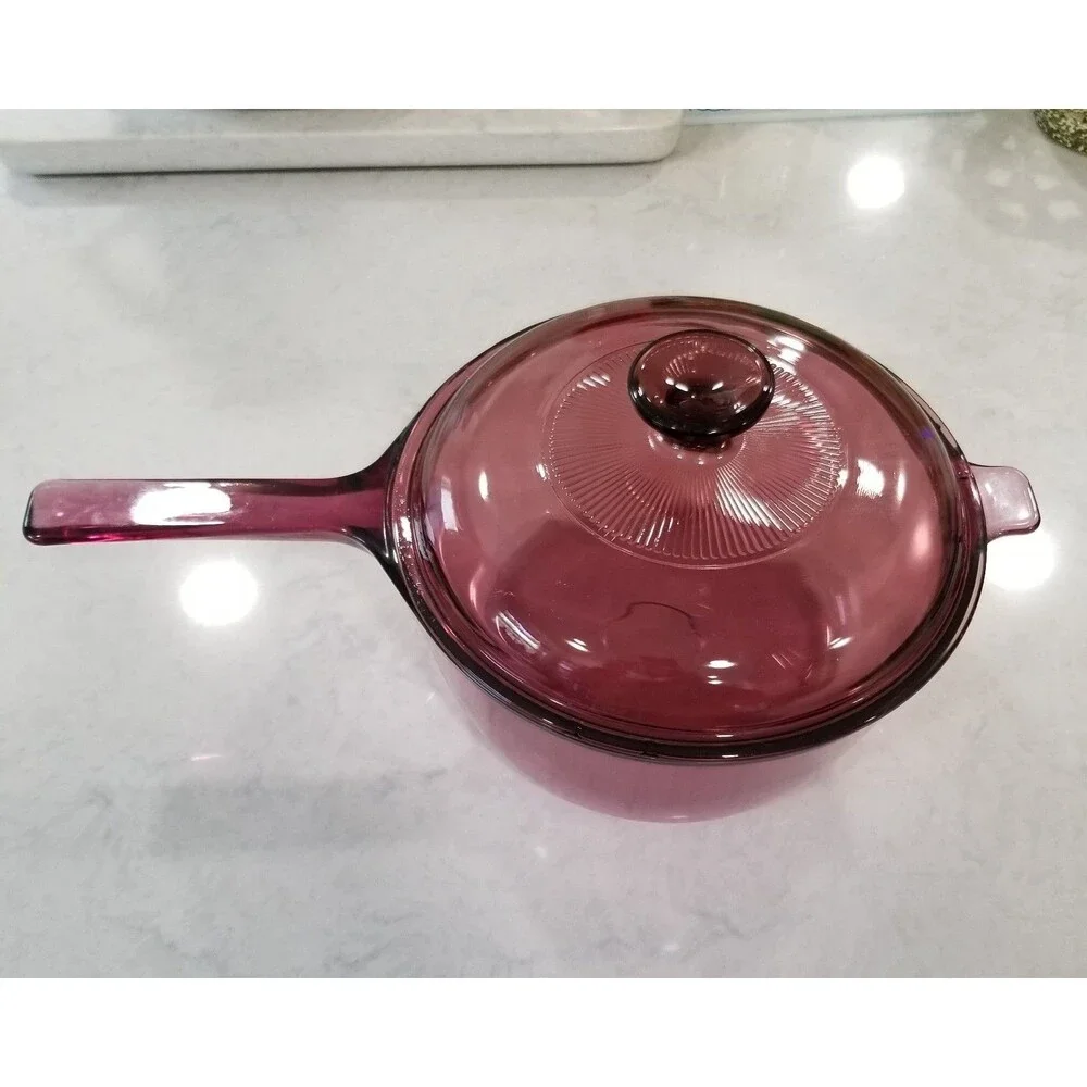 CorningWare Visions Cranberry 2.5L Saucepan w/ Lid – No Chips or Cracks